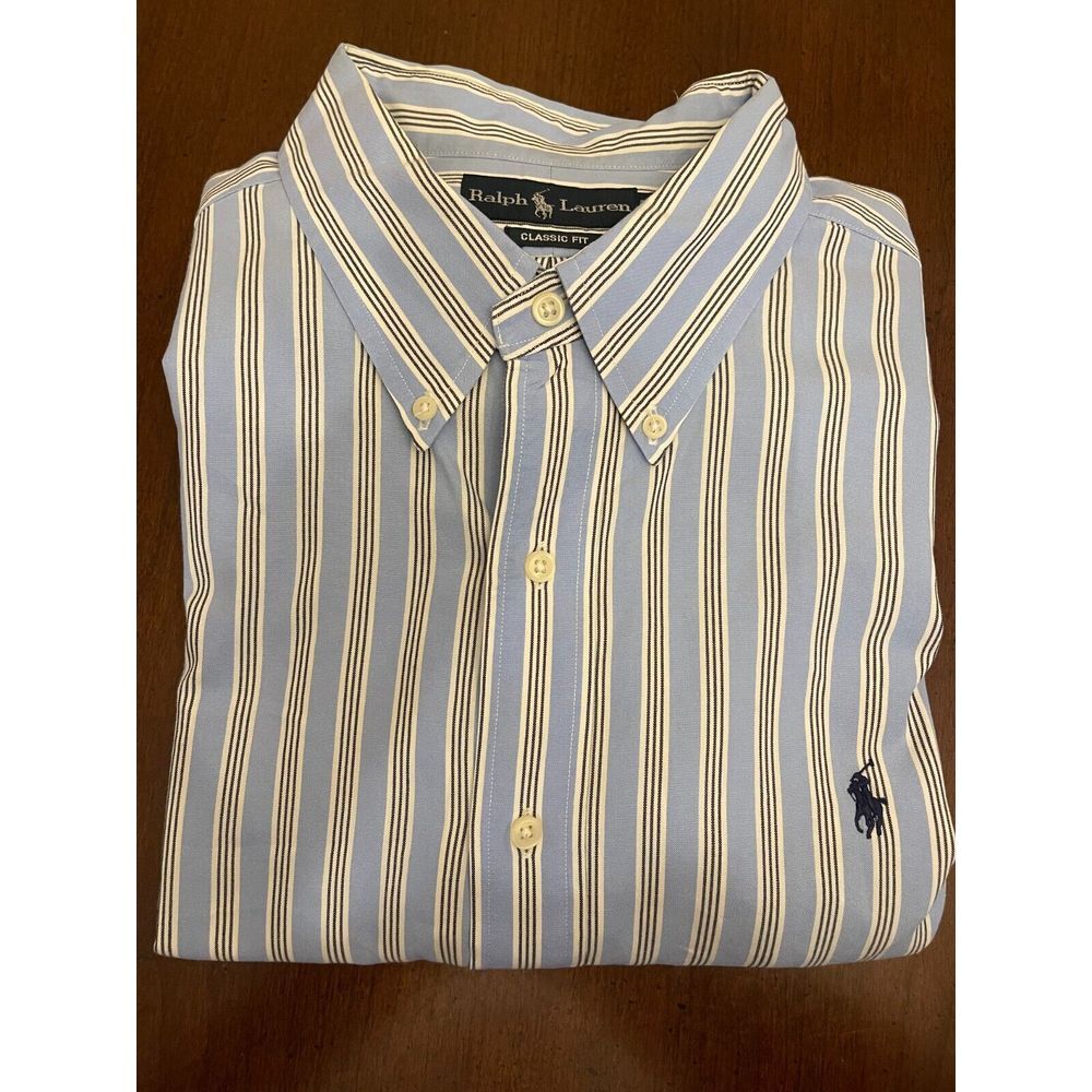 Polo Ralph Lauren Blue Striped Classic Fit Button Down Dress Shirt Mens 2XL